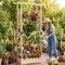 89" Elevated Wooden Garden Planter with Trellis, Hanging Canopy, and Drainage